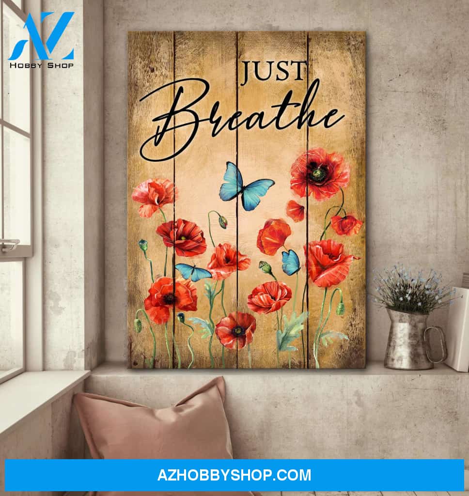 Red poppy - Just breathe - Jesus Portrait Canvas Prints - Wall Art
