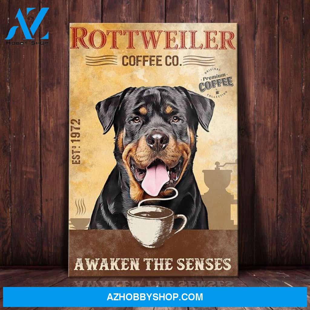 Rottweiler Dog Coffee Company Canvas Wall Art, Wall Decor Visual Art