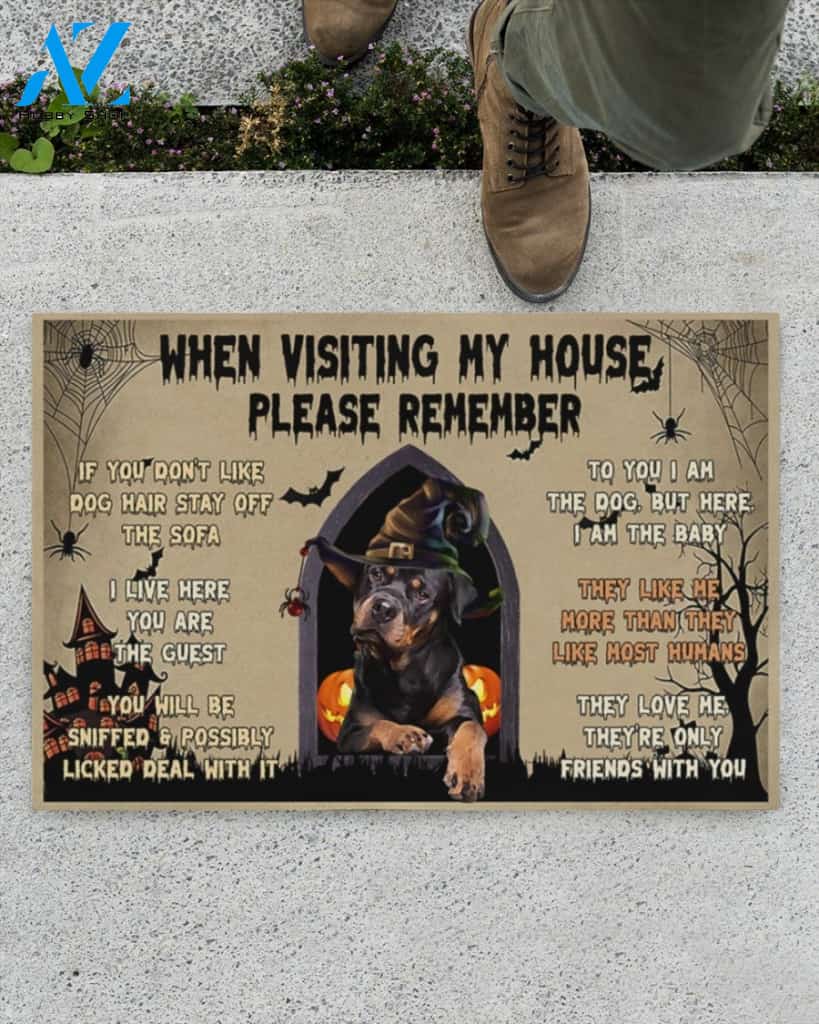Rottweiler Halloween When Visiting My House Please Remember Doormat, Halloween Doormat, Gift For Dog Lovers Halloween Decor Warm House Gift