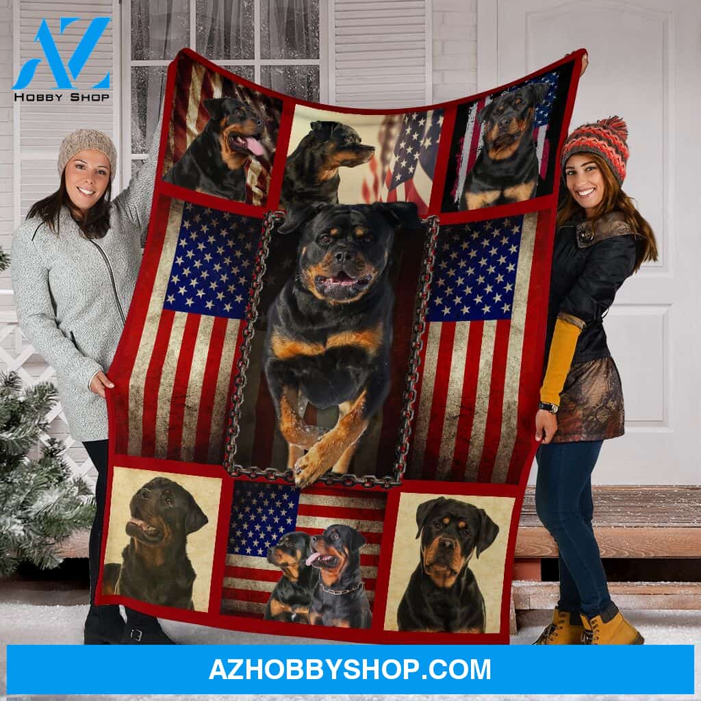 Rottweiler Premium Blanket American Flag Fleece Blanket