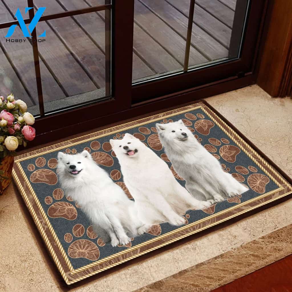 Samoyed Flower Paw - Dog Doormat | Welcome Mat | House Warming Gift