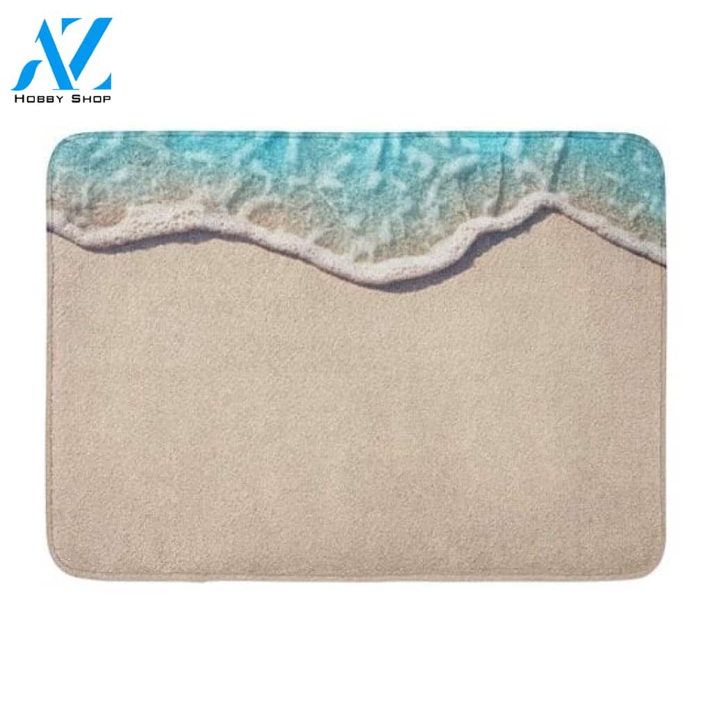 Sand Wave of Blue Ocean on Sandy Beach Selective Focus Sea Shore Water Doormat Indoor And Outdoor Doormat Warm House Gift Welcome Mat Birthday Gift For Beach Lover