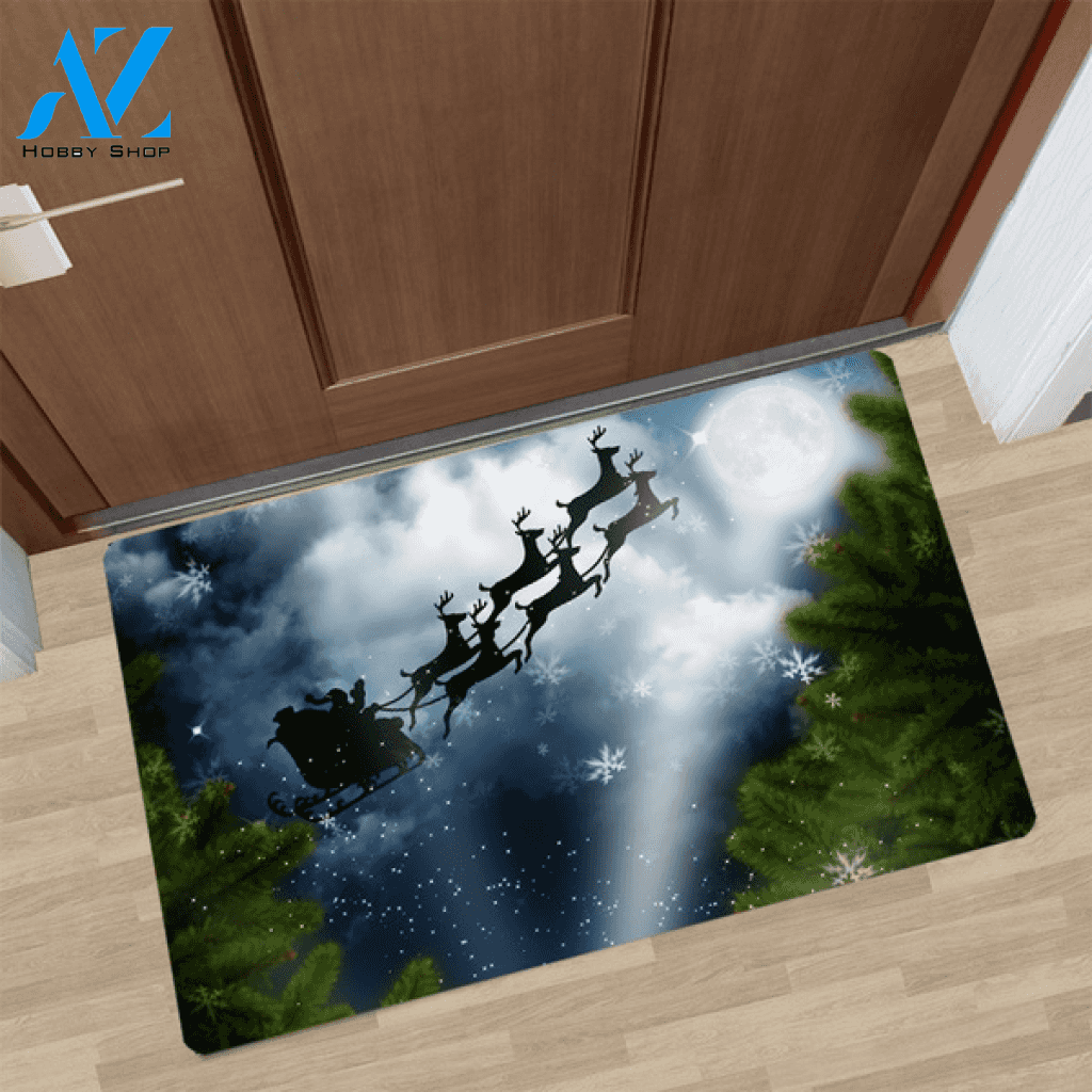 Santa Claus Riding Reindeer In The Night Doormat Welcome Mat Housewarming Home Decor Funny Doormat Gift Idea
