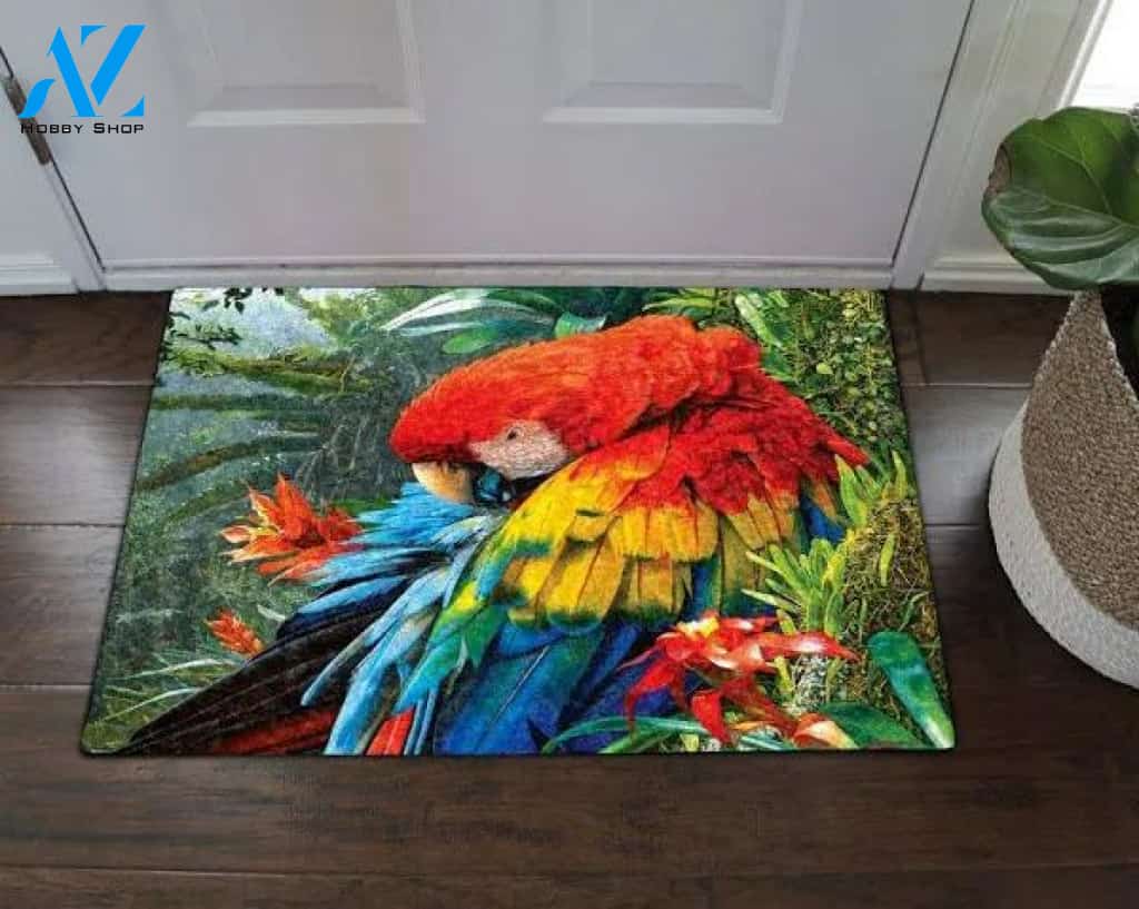 Scarlet Macaw Parrot With Nature Doormat Funny Welcome Mat Housewarming Gift Home Decor Funny Doormat Gift For Friend