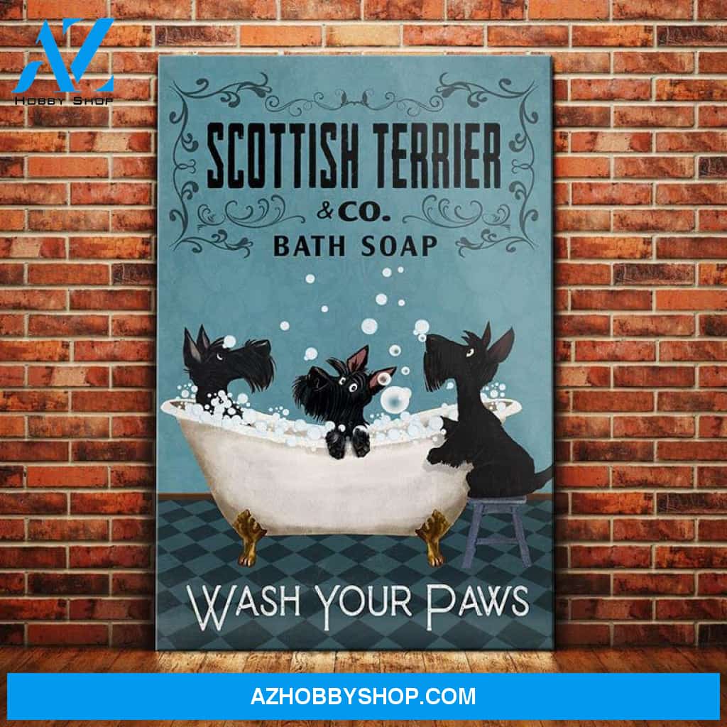 Scottish Terrier Dog Bath Soap Canvas Wall Art, Wall Decor Visual Art