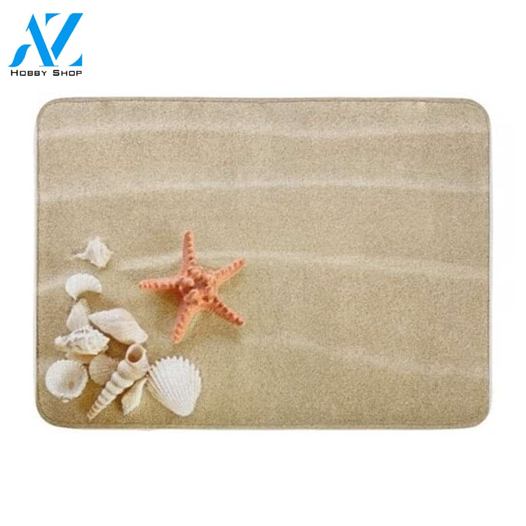 Sea Starfish and Shells on Sand Beach Ocean Pattern Doormat Indoor And Outdoor Doormat Warm House Gift Welcome Mat Birthday Gift For Sea Starfish Lovers