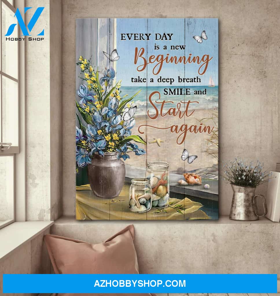 Seashell Jars - Every day is a new beginning - Jesus Portrait Canvas Prints, Wall Art
