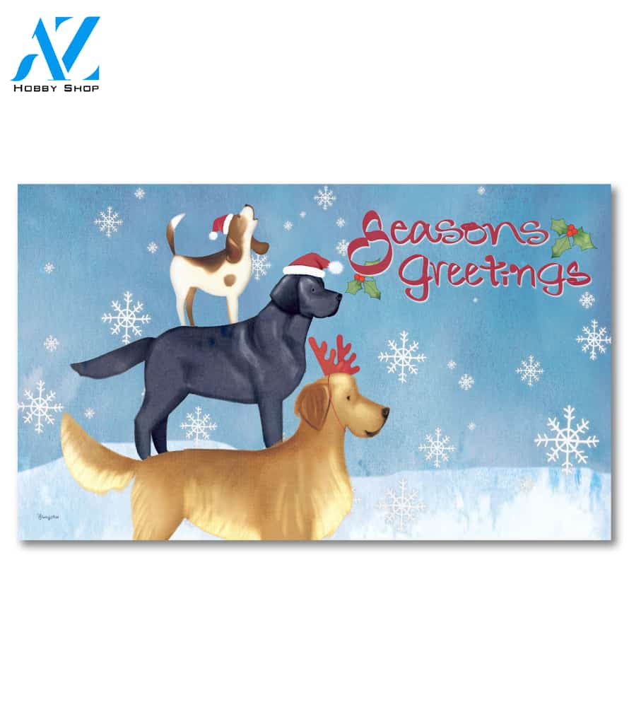 Season's Greetings Stacked Dogs Doormat - 18" x 30"
