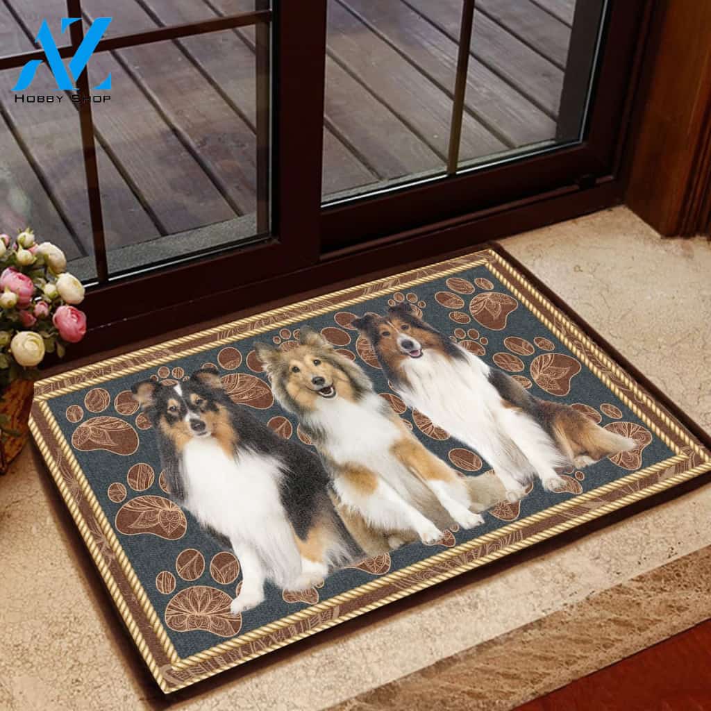 Shetland Sheepdog Flower Paw - Dog Doormat | Welcome Mat | House Warming Gift