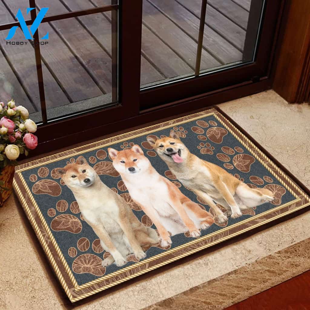 Shiba Inu Flower Paw - Dog Doormat Welcome Mat House Warming Gift Home Decor Gift for Dog Lovers Funny Doormat Gift Idea