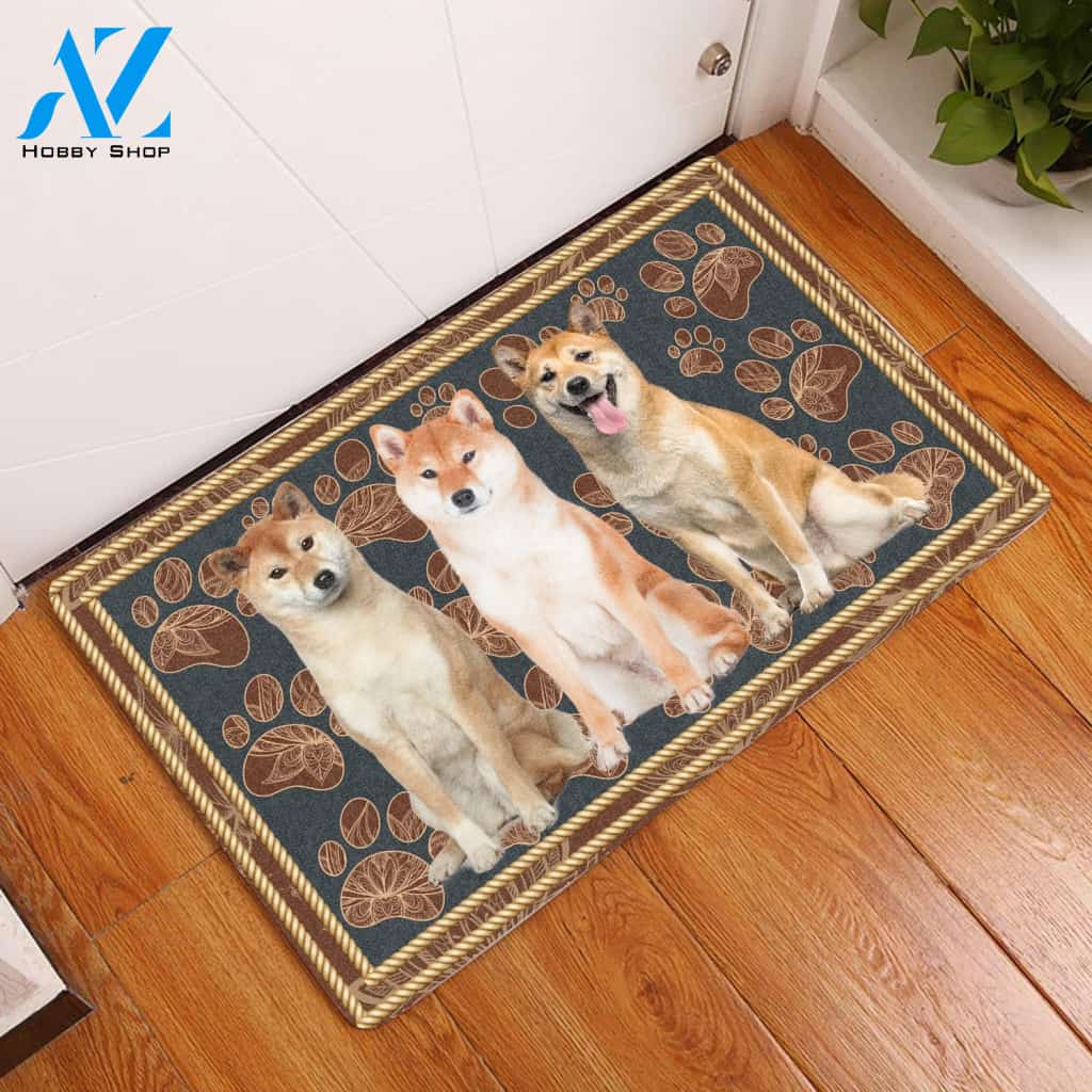 Shiba Inu Flower Paw H11811 - Door Mat | Welcome Mat | House Warming Gift