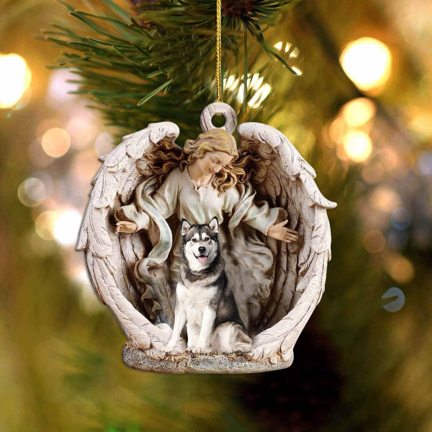Siberian Husky-Angel Hug Winter Love Two Sided Ornament