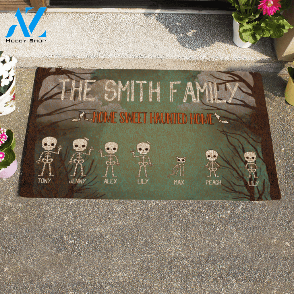 Skeleton Premium Family Halloween Custom Name Printed Doormat Home Decor