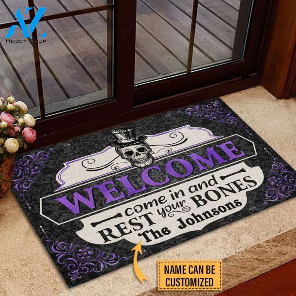 Skeleton Skull Come In And Rest Your Bones Custom Doormat, Gothic Home Decor, Halloween Decor
