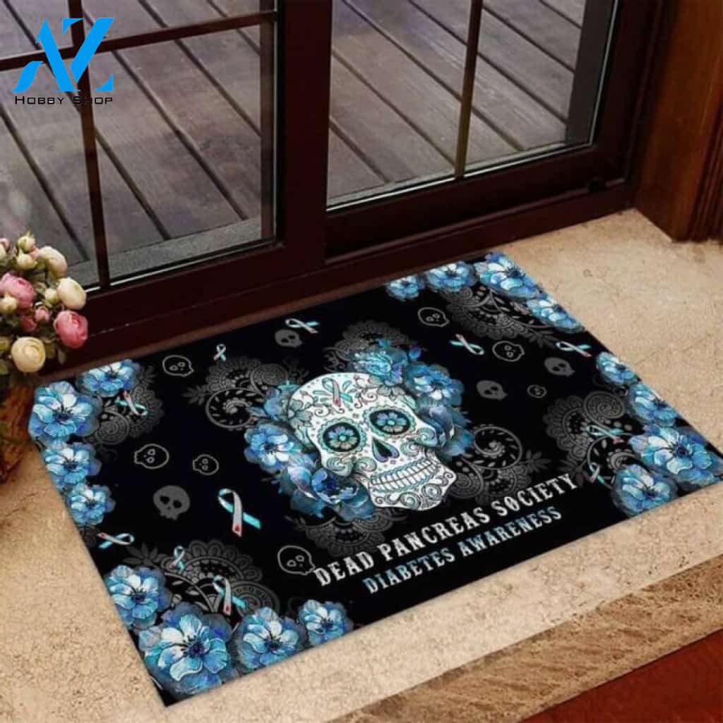 Skull Dead Pancreas Society Diabetes Awareness Coir Pattern Print Doormat | Welcome Mat | House Warming Gift