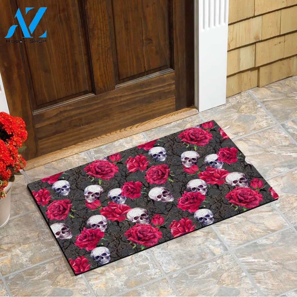 Skull With Flower Doormat SK-DM-0Q24 Red