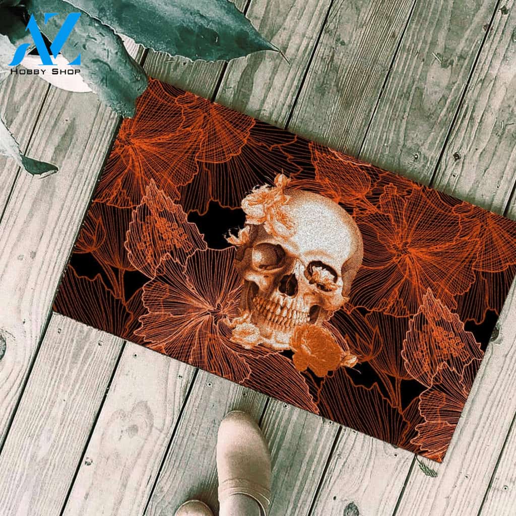 Skull With Flower Orange Doormat SK-DM-0Q27