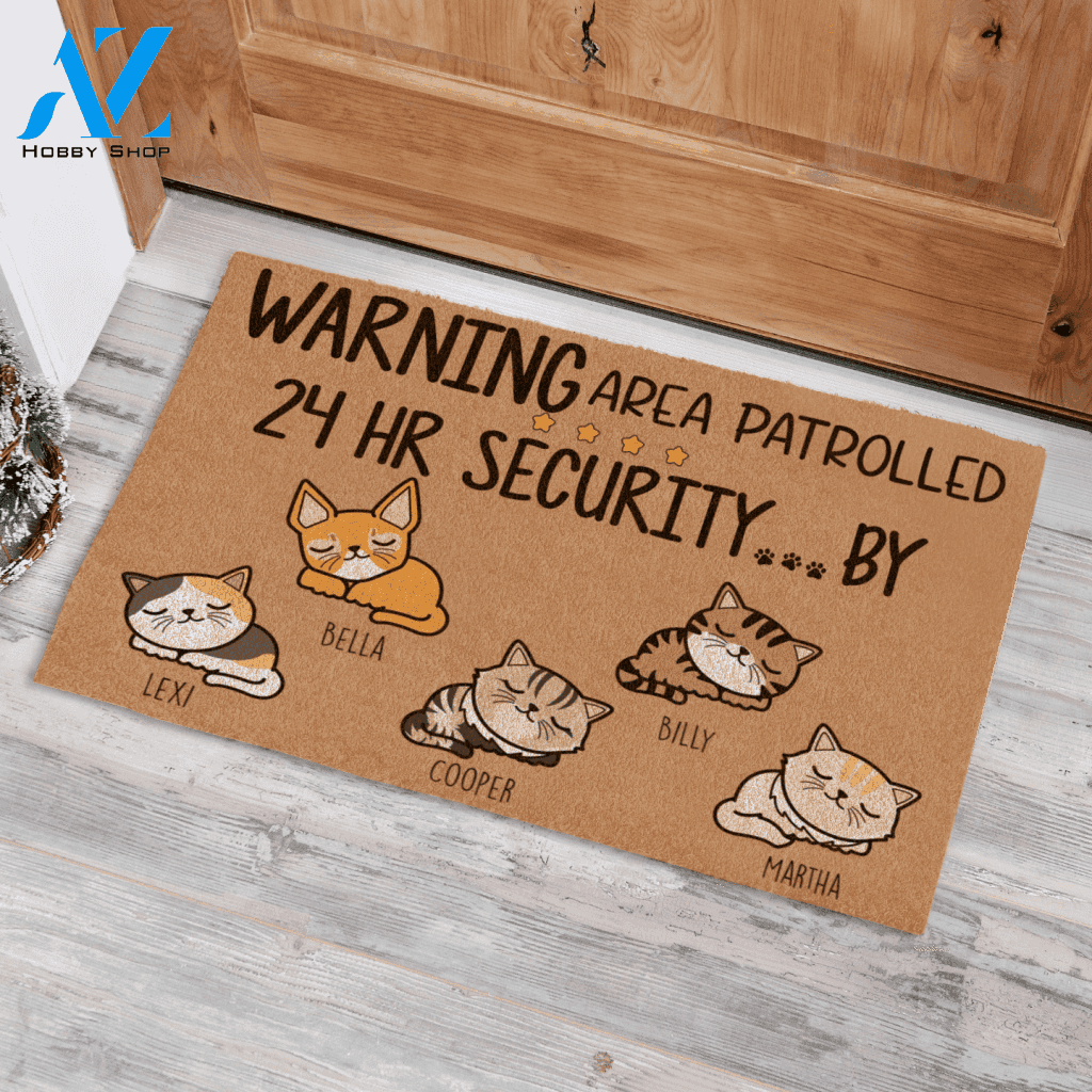 Sleeping Cat Warning Area Patrolled Printed Doormat Home Decor