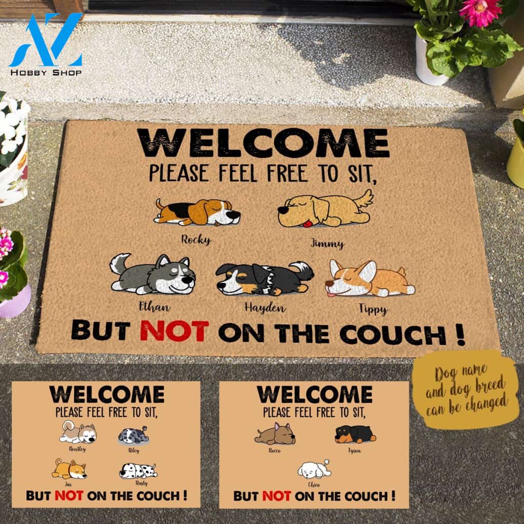 Sleeping Dog Welcome Please Feel Free To Sit, But Not On The Couch Personalized Doormat