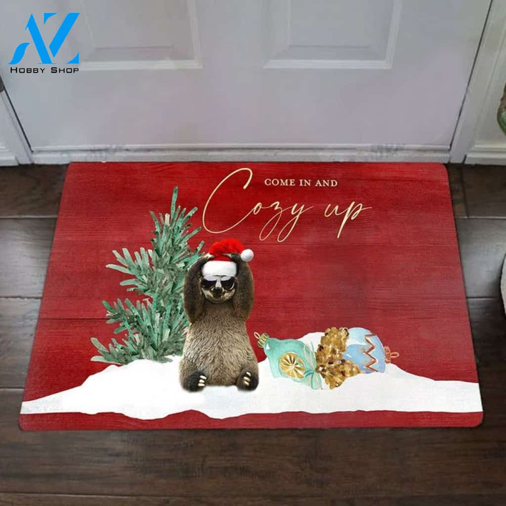 Sloth Come In And Cozy Up Doormat Christmas Holiday Decorative Outdoor Christmas Doormat Gift For Friend Family Christmas Home Decor Warm House Gift Welcome Mat