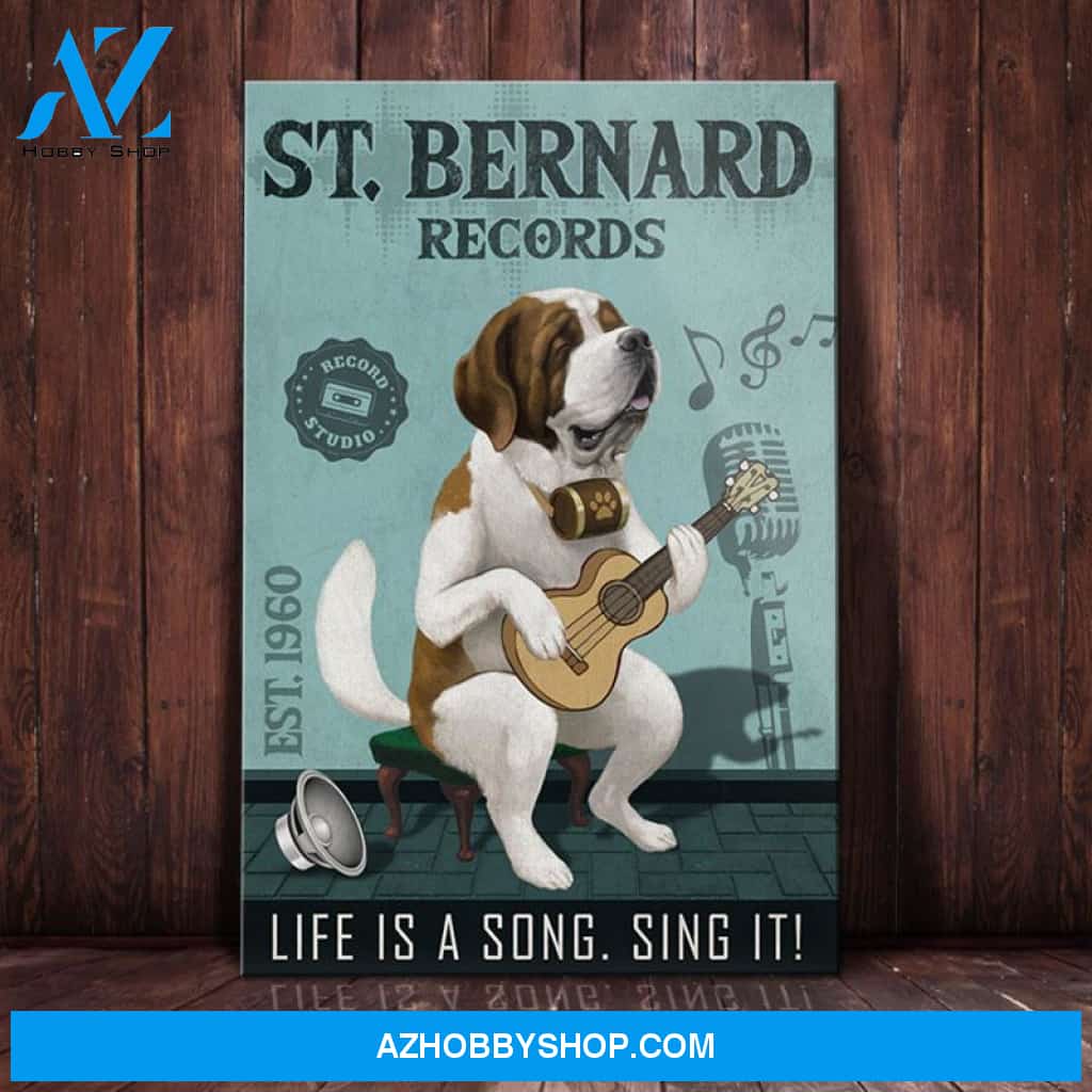 St. Bernard Dog Record Company Canvas Wall Art, Wall Decor Visual Art