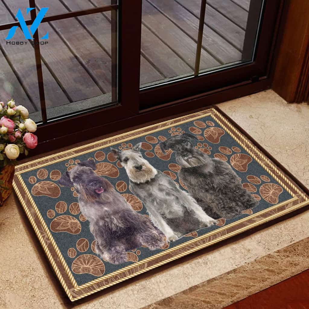 Standard Schnauzer Flower Paw- Dog Doormat | Welcome Mat | House Warming Gift