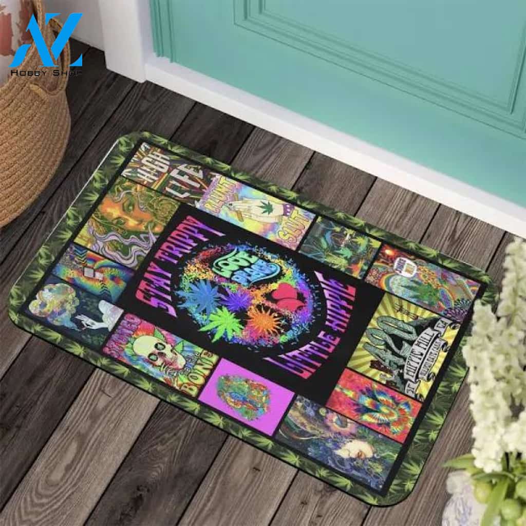 Stay Trippy Little Hippie Door Mat, Housewarming Gift, Indoor Mat, Super Absorbent, Non Slip
