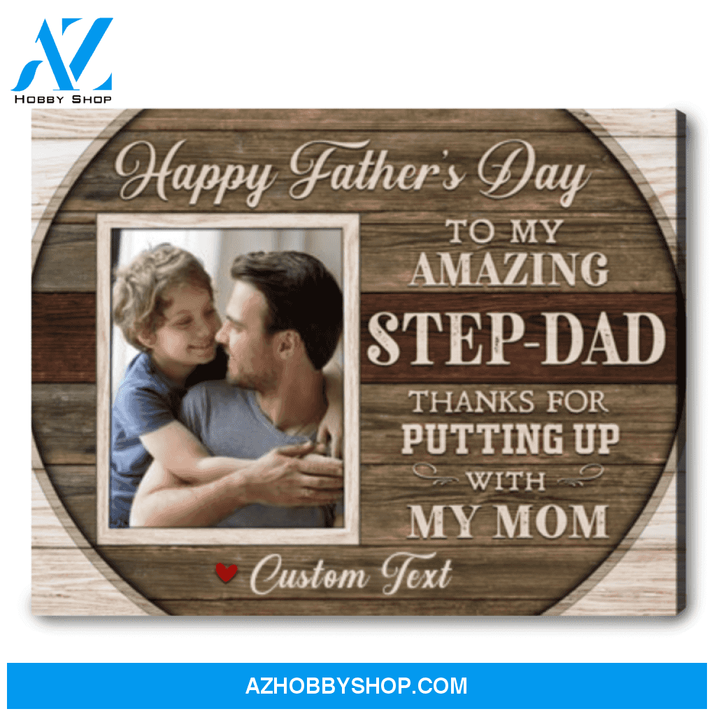 Step Dad Father's Day Gifts Personalized Photo Stepped Up Dad Canvas Wall Art