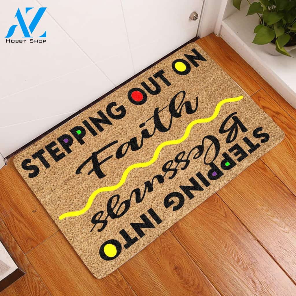 Stepping Out On Faith-Stepping Into Blessing Doormat Welcome Mat House Warming Gift Home Decor Funny Doormat Gift Idea
