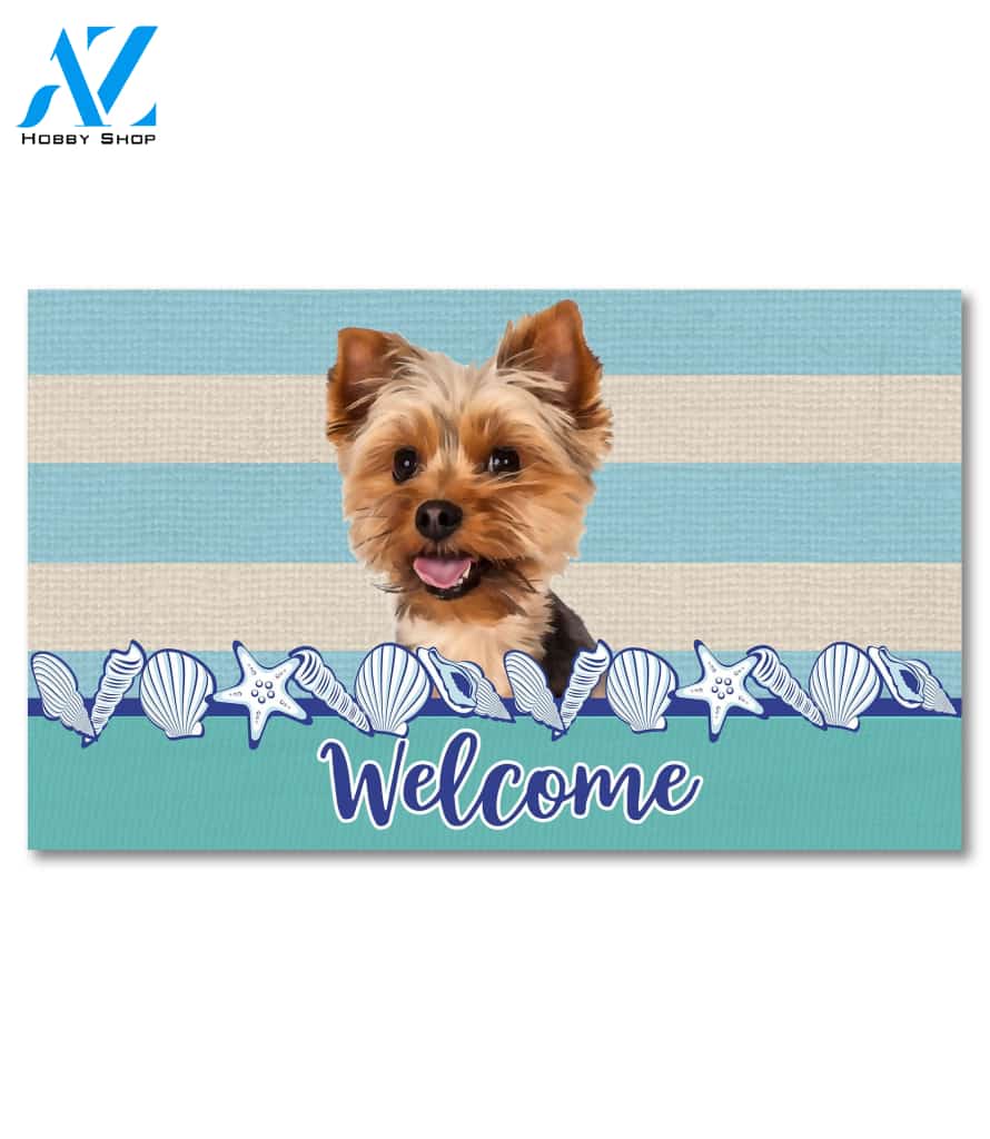Stripes and Seashells Yorkie Doormat - 18" x 30"