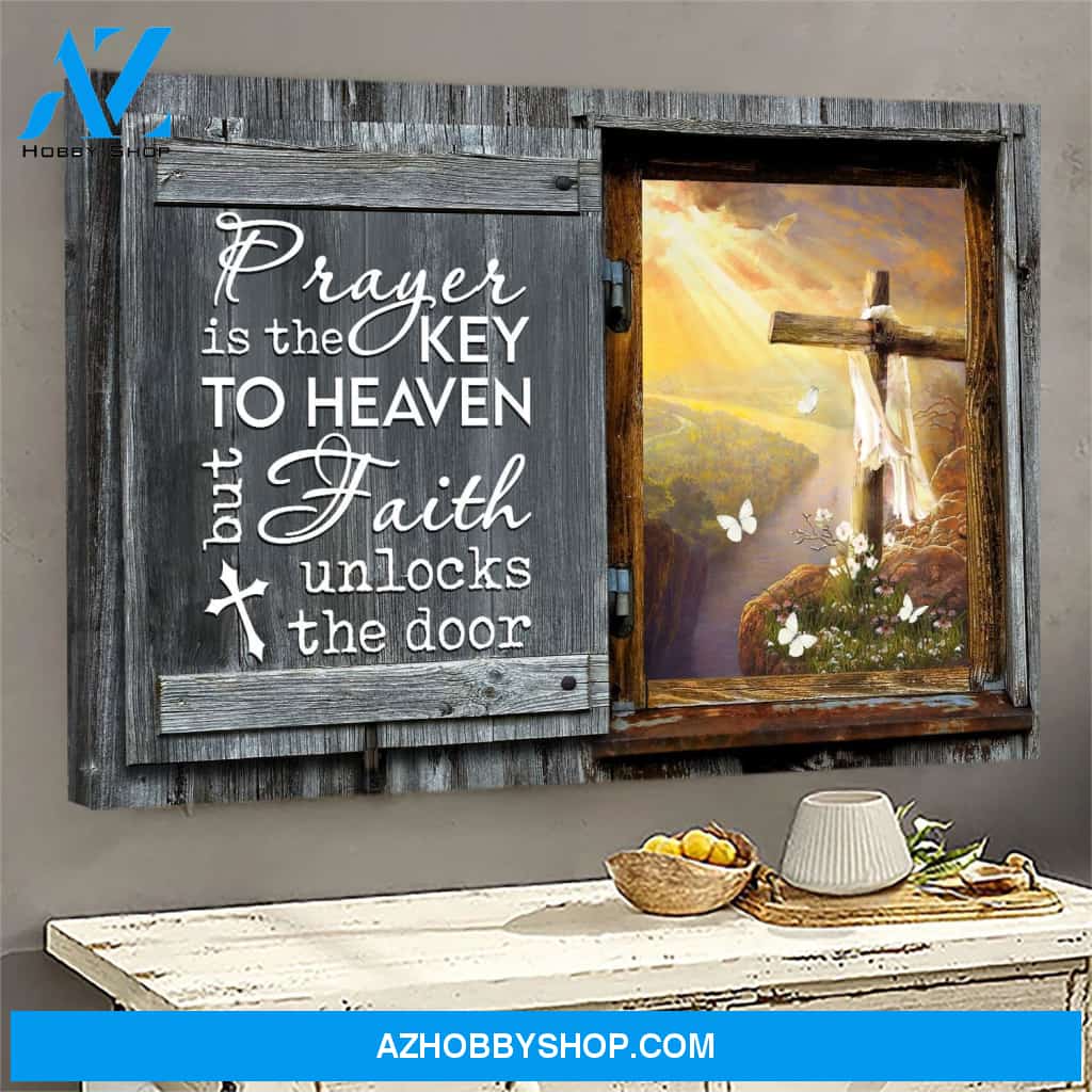 Stunning cross - Prayer is the key to heaven Jesus Landscape Canvas Prints, Wall Art