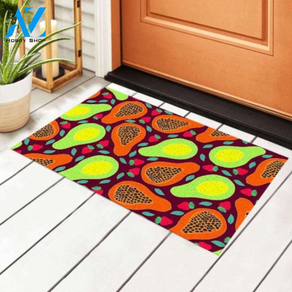 Summer Cute Creative Papaya Fruit Easy Clean Welcome DoorMat | Felt And Rubber | DO2586