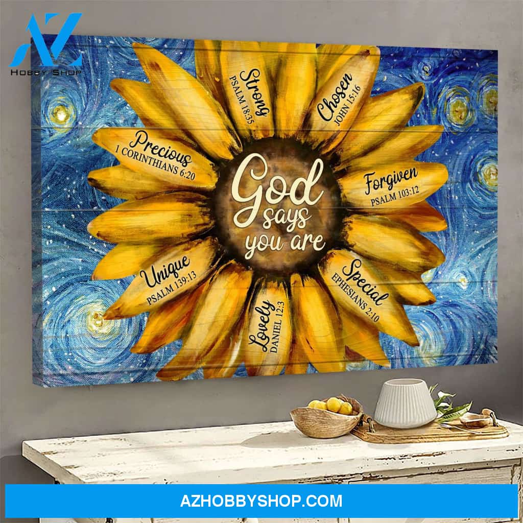 Sunflower and night sky - God says you are - Jesus Landscape Canvas Prints, Wall Art
