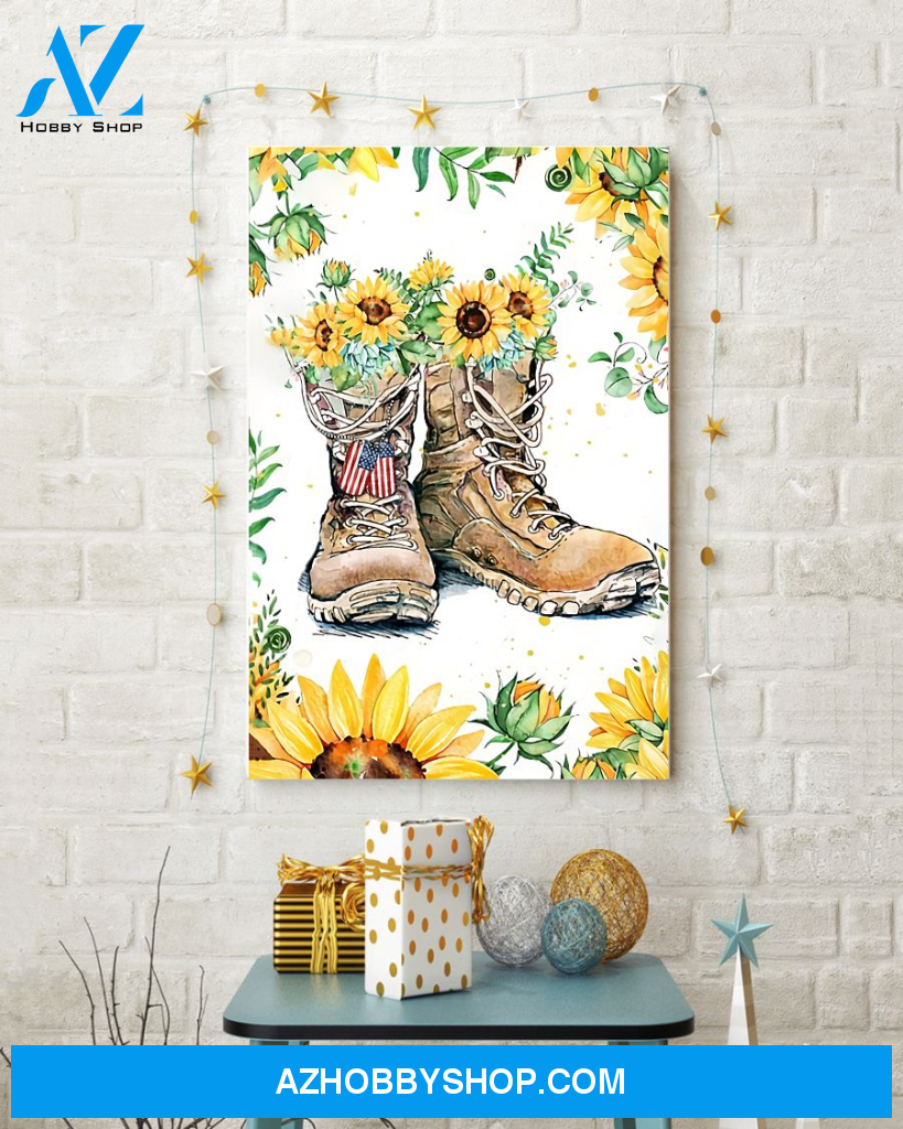 Top #120 Sunflower Combat Boots Veteran Canvas Wall Art, Wall Decor Visual Art