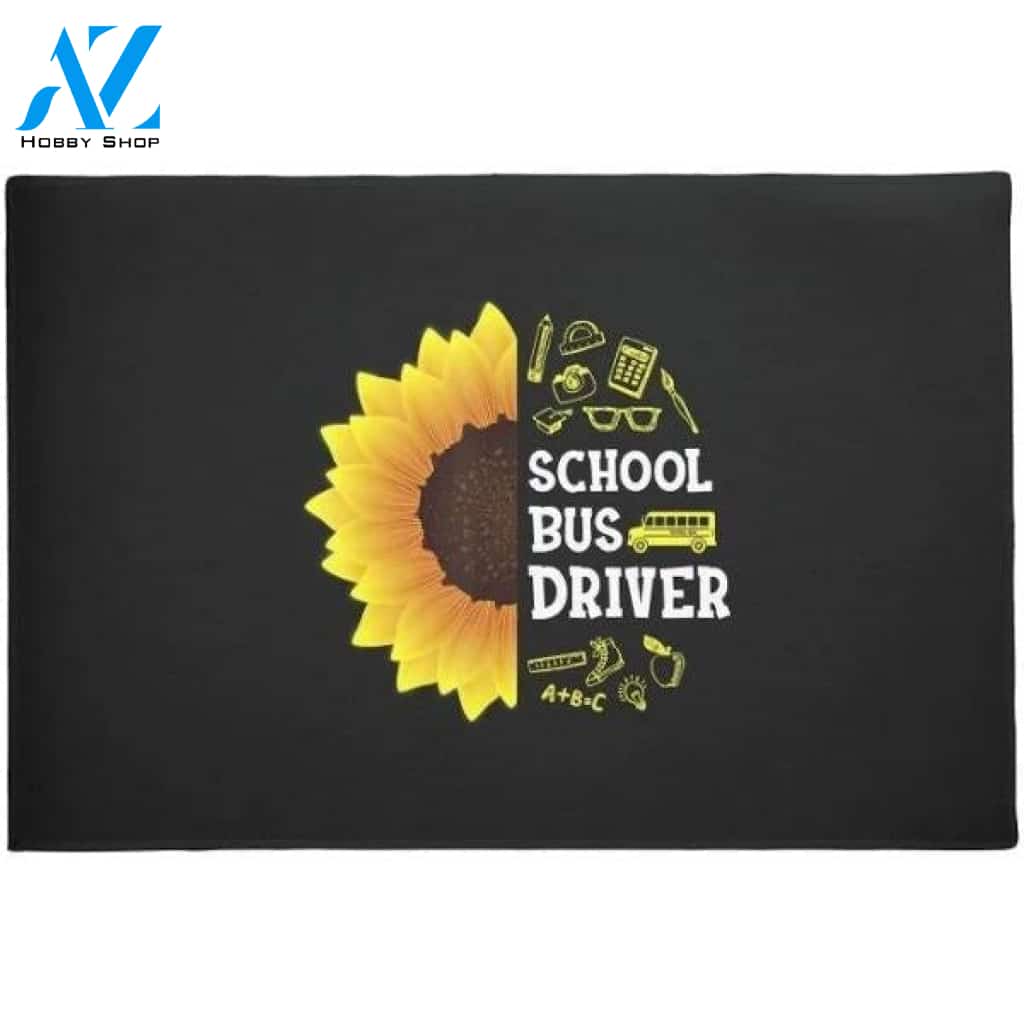 Sunflower School Bus Driver Back To School Funny Indoor And Outdoor Doormat Warm House Gift Welcome Mat Birthday Gift For Kids Student Class Teacher School