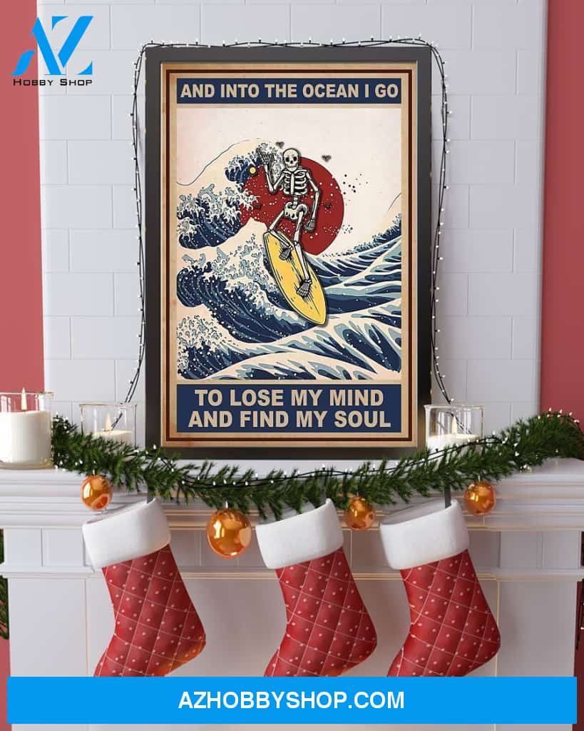 Surfing And Into The Ocean I Go To Find My Soul Vertical Canvas Decor, Wall Decor Visual Art