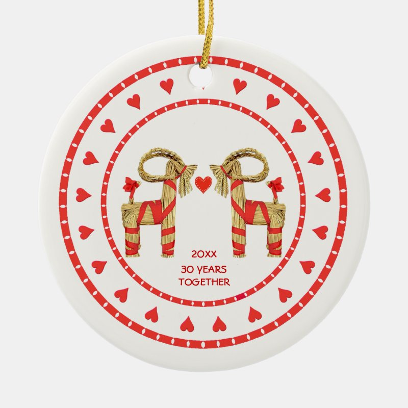 Swedish Straw Goats 30 Years Together Custom Dated Ceramic Ornament