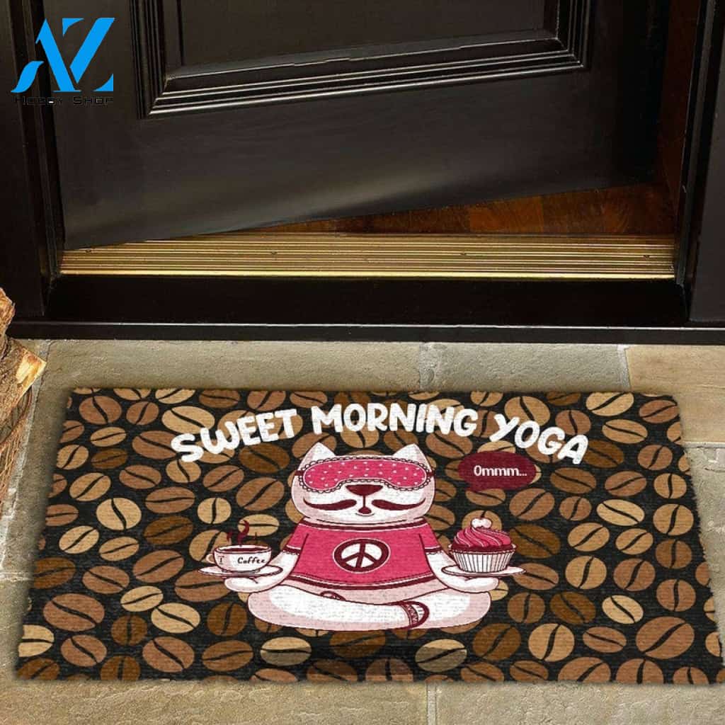Sweet Morning Yoga Doormat Welcome Mat House Warming Gift Home Decor Gift for Cat Lovers Funny Doormat Gift Idea