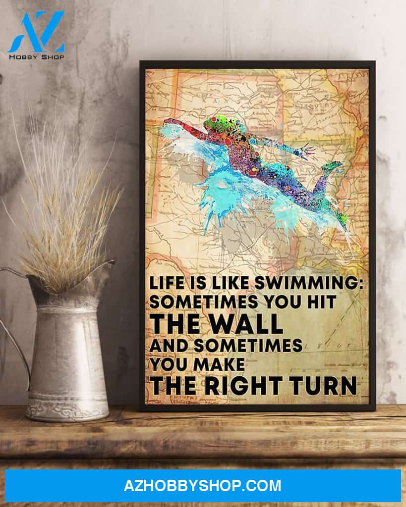 Swimmer Life Is Just Like Swimming Vertical Canvas Wall Art, Wall Decor Visual Art