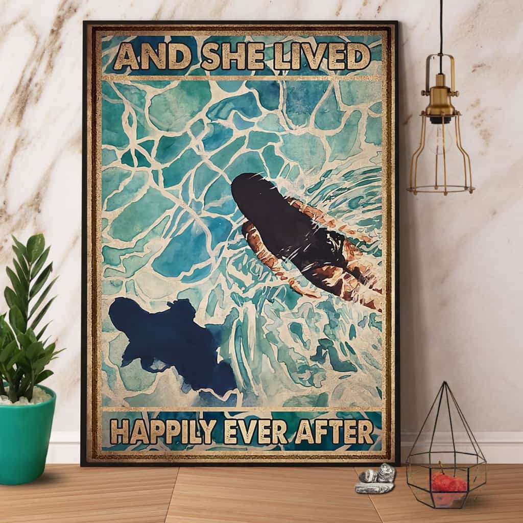 Swimming And She Lived Happily Ever After Paper Poster No Frame Matte Canvas Wall Decor