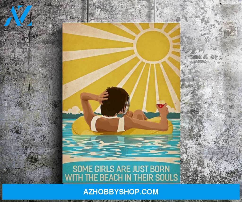 Swimming Poster, Girl and Wine, Beach in Soul, Beach Ideal Poster Wall Art, Summer Time Canvas And Poster, Canvas Wall Art, Wall Decor Visual Art