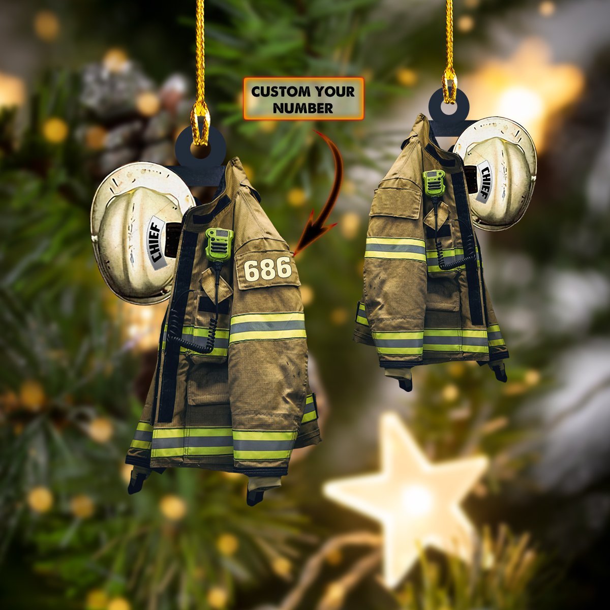 Custom Name Chief White Helmet Firefighter Vest Car Ornament
