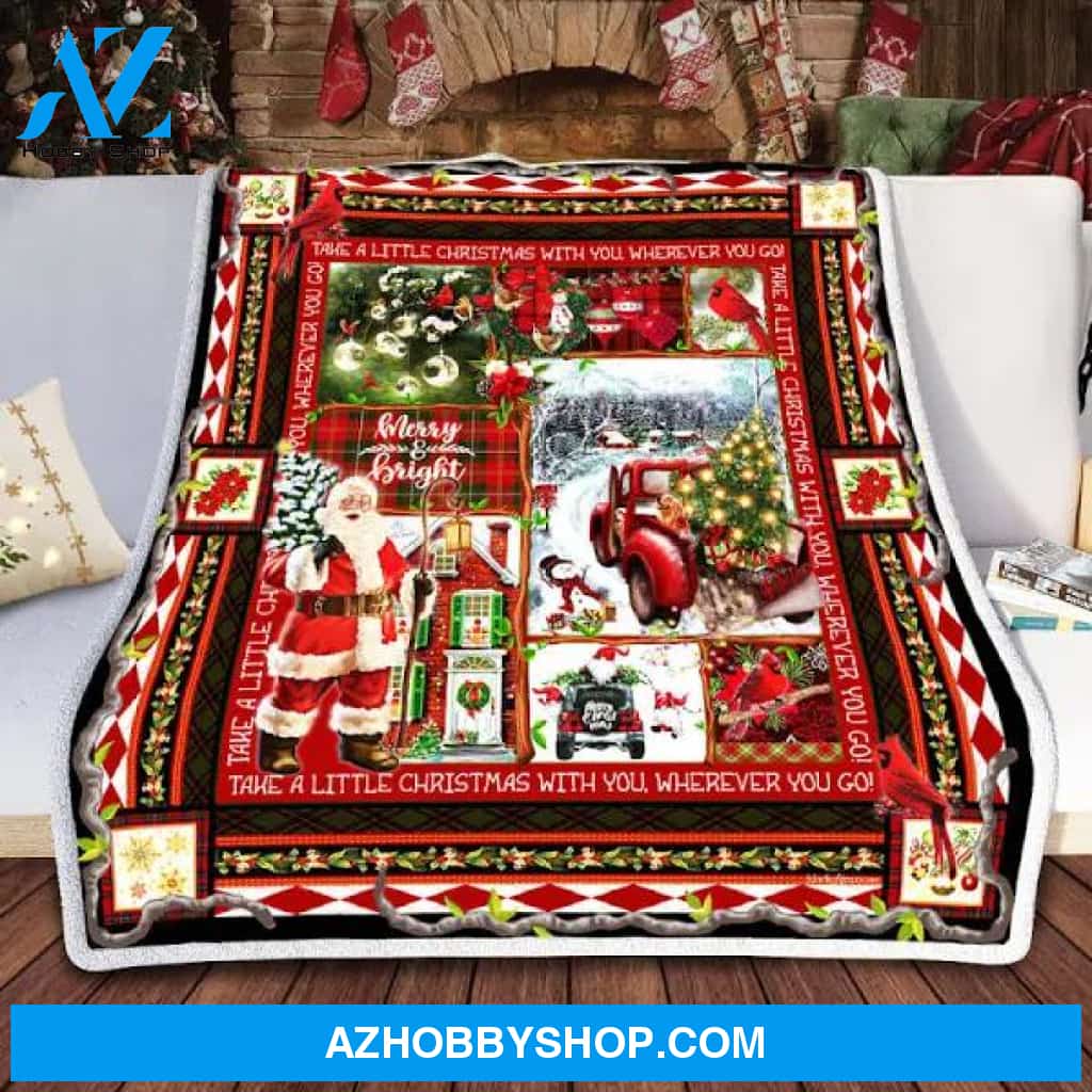 Take A Little Christmas With You Red Truck Decoration Fleece Blanket Gift For People Home Decor Bedding Couch Sofa Soft And Comfy Cozy