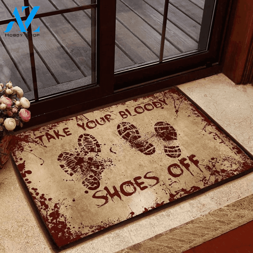 Take Your Bloody Shoes Off Halloween Funny Indoor And Outdoor Doormat Gift For Friend Family Decor Warm House Gift Welcome Mat
