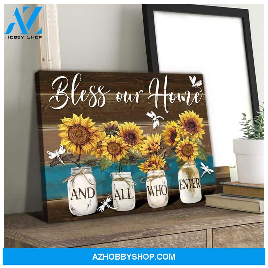 Teemodel Bless Our Home Dragonfly Wall Art Canvas