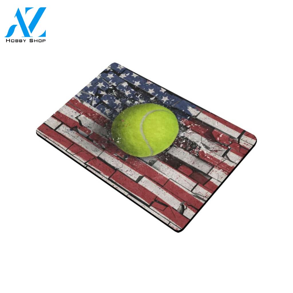 Tennis Broken Wall American Flag Funny Indoor And Outdoor Doormat Warm House Gift Welcome Mat Gift For Tennis Lovers