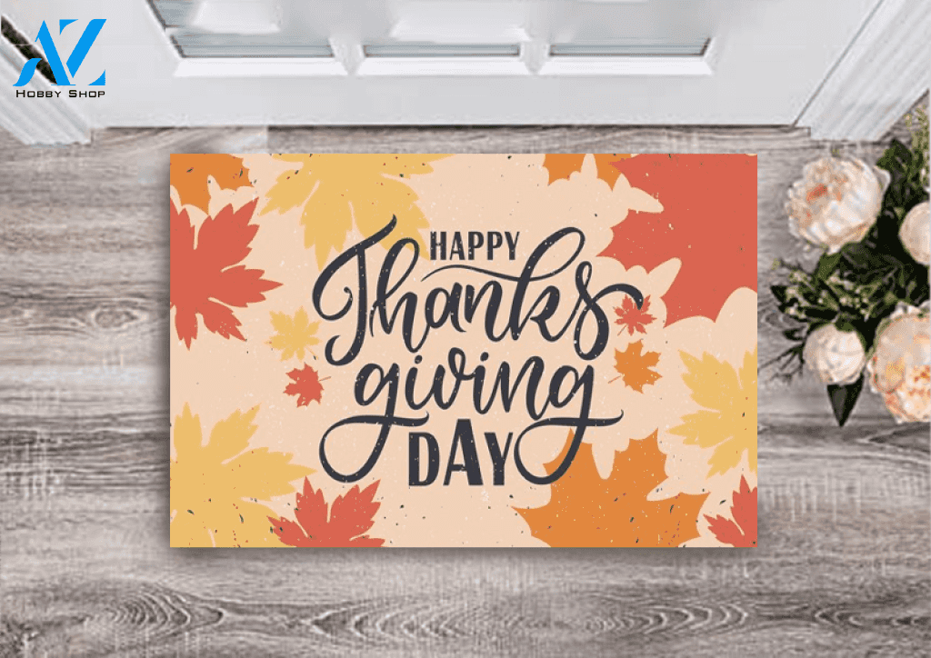 Thanksgiving Day Foliage Floor Mat Indoor and Outdoor Mat Entrance Rug Sweet Home Decor Housewarming Gift For Friend Family