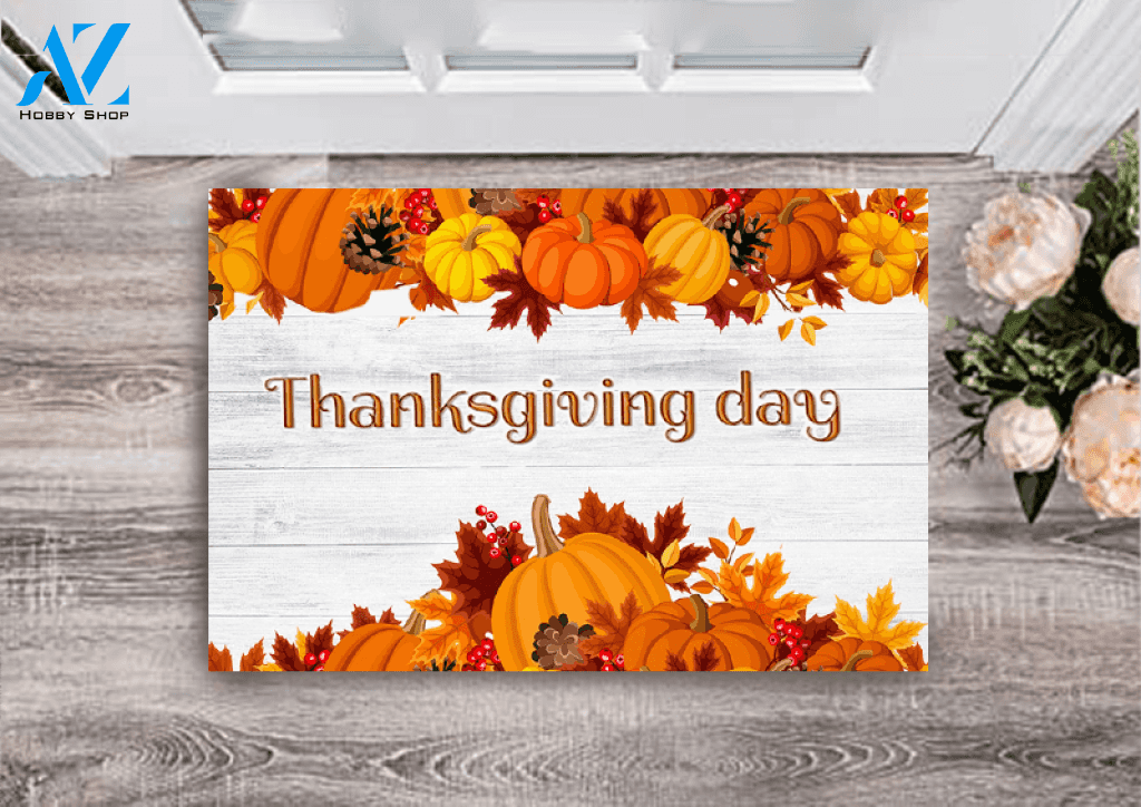 Thanksgiving Pumpkin Maple Leaf White Wooden Doormat For Entrance Indoor And Outdoor Mat Entrance Rug Sweet Home Decor Housewarming, Gift For Friend Family