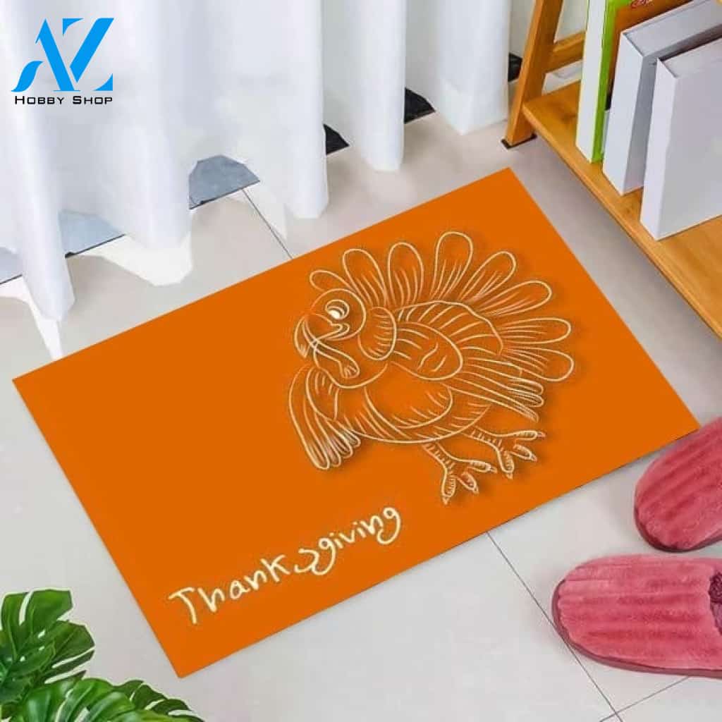 Thanksgiving Turkey Orange Doormat Welcome Mat Housewarming Gift Home Decor Funny Doormat Gift Idea