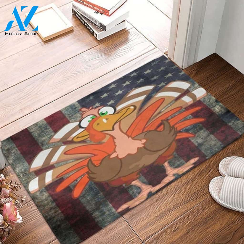 Thanksgiving Turkey With America Flag Doormat Welcome Mat Housewarming Home Decor Funny Doormat Gift Idea